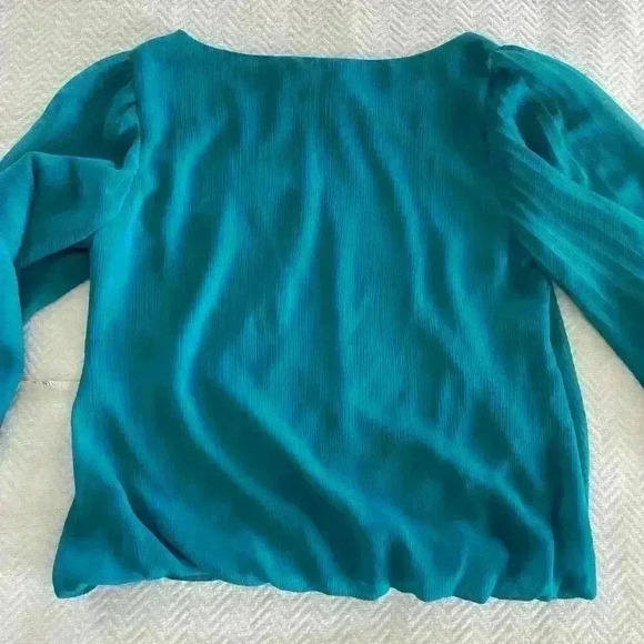 Alfani Women's Round Neck Elastic Bottom Long Sleeve Blouse Teal Size 14 Petite - Picture 6 of 6